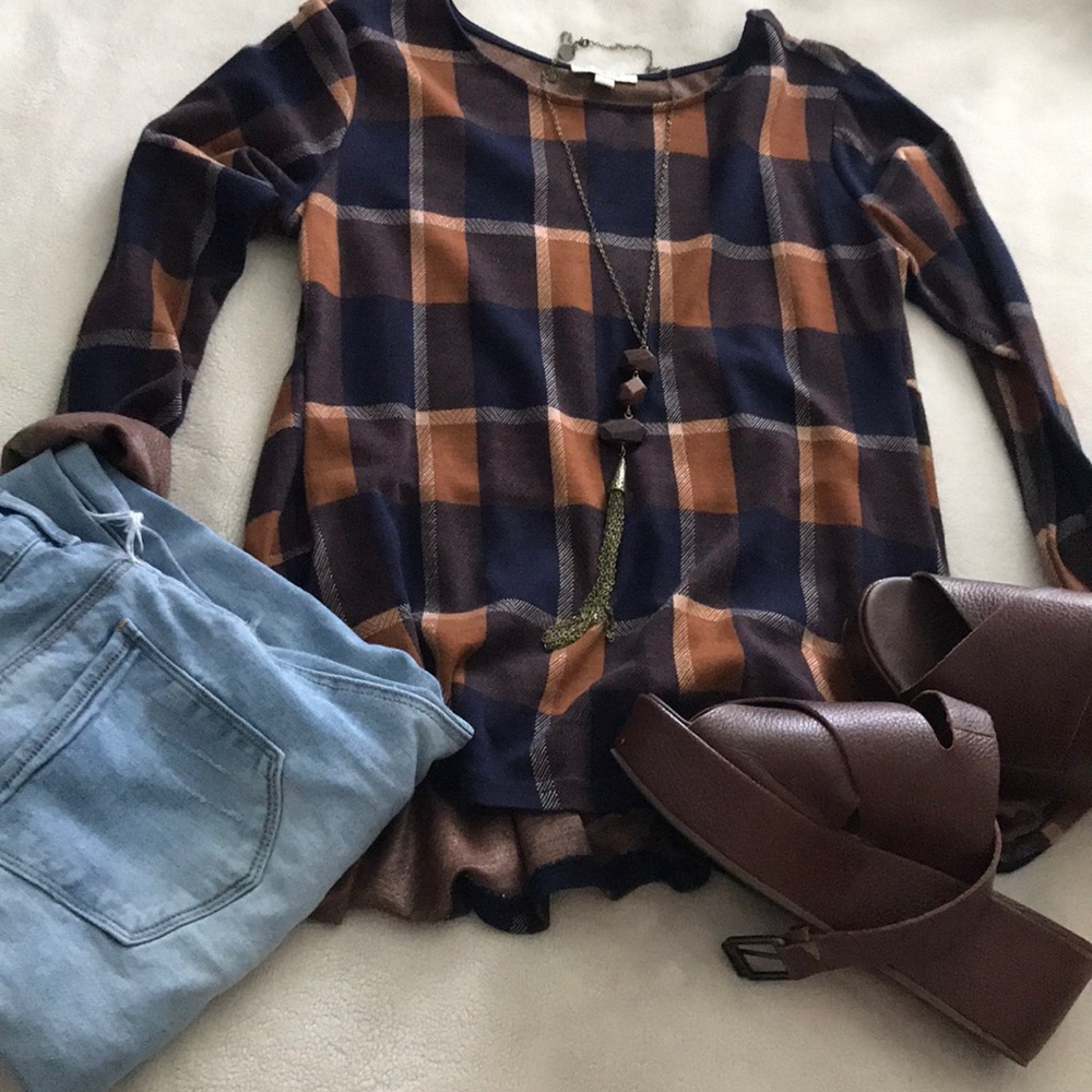Umgee Flare Back Plaid Top